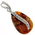 925 Sterling Silver & Genuine Cognac Baltic Amber Exclusive Unique Pendant with