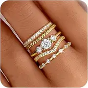 [Florideco] Stackable Gold Rings for Women 14K Gold Plated Minimalist Non Tarnish Cubic Zirconia Thumb Ring Set Dainty Gold Knuckle Ring Trendy Statement Stacking Rings Set Size 5-10