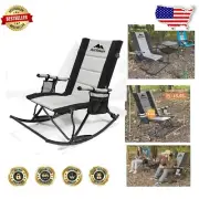 Comfortable Folding Rocking Chair with Side Pocket and Cup Holder for Outdoors