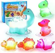 Peeokuo Bath Toys for Toddlers, 6 Packs Light-Up Floating Dinosaur Baby Toddler Bath Toys Set for Boys Kids Birthday Easter Christmas - Water Bathtub Shower Pool Bath Toy for Children Preschool