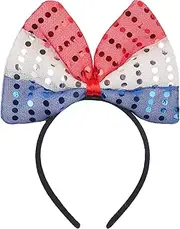 [BYNYTO] 4th of July Headband American Flag Bow Hair Supplies Sequin Red White and Blue Headbands Patriotic Independence Day Hair Accessory
