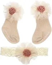 ibasenice 2 Sets Cotton Lace Newborn Headband Elastic Baby Socks First Month Baby Accessory Birthday