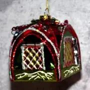 NWT 2015 Demdaco TENT CAMPING LIGHTS GLITTER Blown Glass Ornament B77