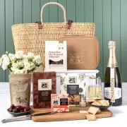 Large French Market Basket Gourmet Picnic Hamper with Chandon