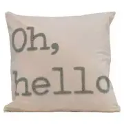 "Oh hello" Square Cotton Pillow with Embroidery 18" Square