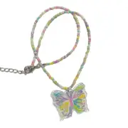 Colorful Acrylic Bead Necklace with Butterfly Pendant Y2K Egirl Hand-Painted