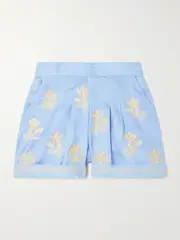 [Agua by Agua Bendita] Agua by Agua Bendita - Romy Madera Embroidered Linen Shorts - Blue - small small Blue