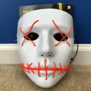 El Wire Orange Light-up White Mask Spirit Halloween Purge Cosplay Costume Adult