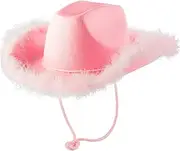 [Generic] Hats Women Hat With Feather Fluffy Feather Brim Adult Size Cowboy Hat With Feathers For Costume Party Play Dress Up Outfits For Women The Ballad of The