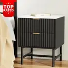 Black Bedside Table MDF Nightstand 2 Drawer Storage Cabinet 55cm Bedroom