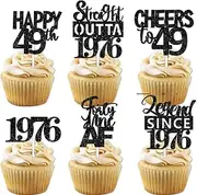 18pcs Black Glitter Dessert Cupcake Pick for Straight Outta 1975 Legend Since 1975 Theme Decor Supplies Men Happy 49th Birthday Party Decoration
