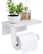 Toilet Paper Holder Marble Shelf With White Roll Wall Mount For Bathroom Cabet