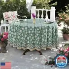 Ridhi Turquoise Moss Green 100% Cotton Round 90 Tablecloth Hand Block Print W