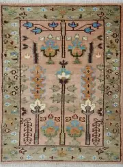 3X5 Handmade Oushak Pink/Light Gold Traditional Turkish Style Tree of Life Rug