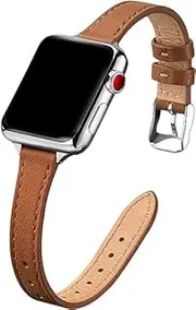Khxriypha Slim Leather Bands Compatible with Apple Watch Band 38mm 40mm 41mm 42mm 44mm 45mm 49mm, Top Grain Leather Watch Thin Wristband for iWatch Ultra SE Series 1/2/3/4/5/6/7/8/9（black）