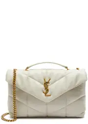 Saint Laurent Puffer Toy Quilted Shoulder Bag, Leather Bag, White One Size