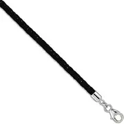 [JewelryWeb] 925 Sterling Silver Reflections Black Leather With 5 Centimeters Ext Choker Wrap bracelet Wrap-Bracelet for Women