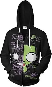 [COSMOVIE] Mens Invader Zim Gir Doom Hoodies Adult Casual Hooded Zip Up Sweatshirt