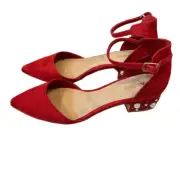 Aldo wiliweil red suede pumps with pearl detail