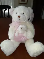 Gund Make A Wish Teddy Bear Zales Diamond Store White bear with baby in pink bag