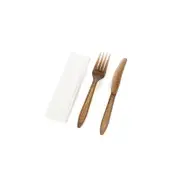 The Sustainable Agave Company Brown Fork, Knife Kit With Napkin (Wrapped In Biof