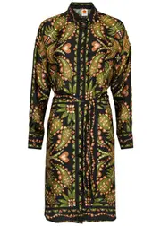 Farm Rio Martina Printed Satin Shirt Dress - Black - M (UK12 / M) M (UK12 / M)