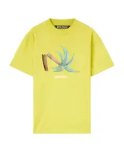 Broken Palm print T-shirt L Yellow