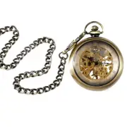 Men's Mechanical Pocket Watch Hand Winding Open Face with Pendant Chain Gifts