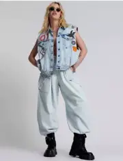 Free People One Teaspoon Denim Parachute Pull On Jeans Cargo Light Surf S NWT