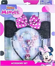 Disney Classic Junior Minnie Mouse Ears With Pink & White Polka Dot Bow + Jewelry Set - 4pc World Accessory Set With Necklace, Bracelet, Ring in Gift-able Box - Birthday Supplies, Alloy Steel, No