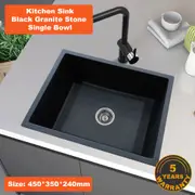 450*350*220 Kitchen Sink Laundry Black Granite Stone Sinks Single Bowl Basin [44-GS4535B]