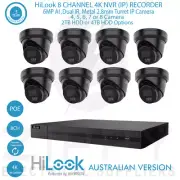 HiLook 8 CH 4K NVR Kit+ 6MP AI ,Dual IR, Metal 2.8mm Fixed Black Turret Cameras
