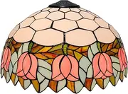 Tulip Lamp Shade W16H9 Inch Tiffany Style Stained Glass Lampshades Replacement Vintage Pastoral Flowers Cover Accessories Only for Table Lamp Floor Lamp Ceiling Pendant Light,Pink KeYJ