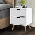 Bedside Tables Two Drawers Side Table Nightstand White Storage Cabinet Wood