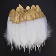 40 Pcs Gold Dipped White Glitter Feather Goose Real Feather, 6-8 Inch Natural Cr