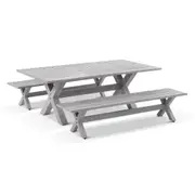 Aged Teak look Tahitian 2.1m Aluminium Dining Setting with Bench Seats - Outdoor Aluminium Dining Settings