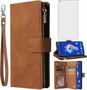 [Asuwish] Compatible with Asus ZenFone 9 Wallet Case and Tempered Glass Screen Protector Leather Flip Cover Card Holder Stand Cell Accessories Kickstand Protective Phone Cases for ZenFone8 Women Brown
