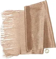 [JEWEDECO] Elegant Metallic Shawl for Women with Buckle and Tassels Stylish Wrap for Evening Parties Weddings and Formal Dresses Comfortable Material for Special Occasions