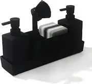 YAUKPH Kitchen Soap Dispenser with Sponge Holder Set for Sink Caddy (Double soap dispensers and 1 Brush) Matte Black