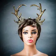 GOLD Antelope Deer Horns Halloween Costume Cosplay Headband Hair band HeadDress