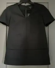 $255 NWT Theory KALISTE Monza Black Top Blouse Sz P Two Front pockets V Neck