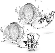 TeaSanavie 2pcs Tea Infuser，Loose Tea Steeper Couple Handmade Honey Bee & Butterfly Tea Strainers for Loose Tea, Tea Strainer with Bee Charm Pendant Tea Ball Set Gifts for Women
