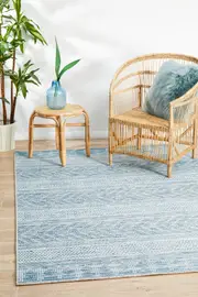 1x Rug Culture Blue & Natural Indoor/Outdoor Flat Woven Rug