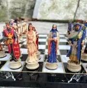 Luxury Chess Set, Crusaders Medieval Pieces, Inlaid Board, Solid Set