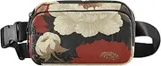 [Amooorous] Red and White Peony Trendy Fanny Pack Waist Bag for Men Women Water Resistant Sling Bag Travel Accessory with Adjustable Strap for Travel Gym Work, red and white peony, 1 size