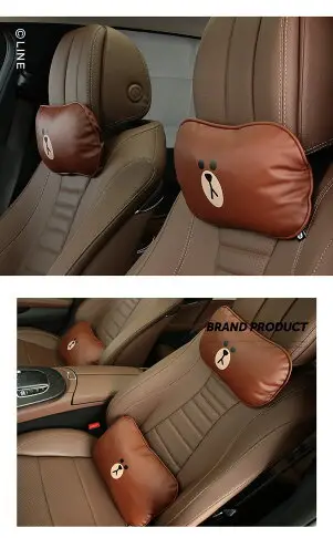 LINE FRIENDS 汽車皮質靠枕 腰枕 頭枕 皮質頭枕 布朗熊 莎莉雞 兔兔