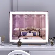 Vanity Mirror Makeup Mirror with LED Lights, Hollywood Mirror Dressing Table Mirror, Desktop or Wall Mounted Mirror for Bedroom, Smart Touch Screen, with 10X Magnification, 48.5 * 40.5cm, Silver