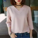 KOREAN STYLE V-NECK CHIFFON OFFICE LADIES BLOUSE