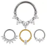 G23 Titanium EAR Nose Ring PIERC with Zircon Segment Hoop Ring Face Hinged Segme