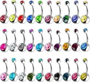 [Defrsk] 30 Pcs Belly Bars Belly Rings Button Stainless Steel Belly Button Piercing Body Jewelry Random 22 Colours, casual, Stainless Steel, zircon